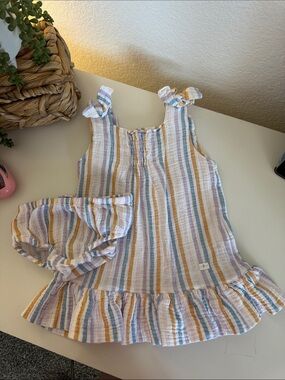 7 For All Mankind - Striped Ruffle Sundress with Bloomer - Pastel Stripes